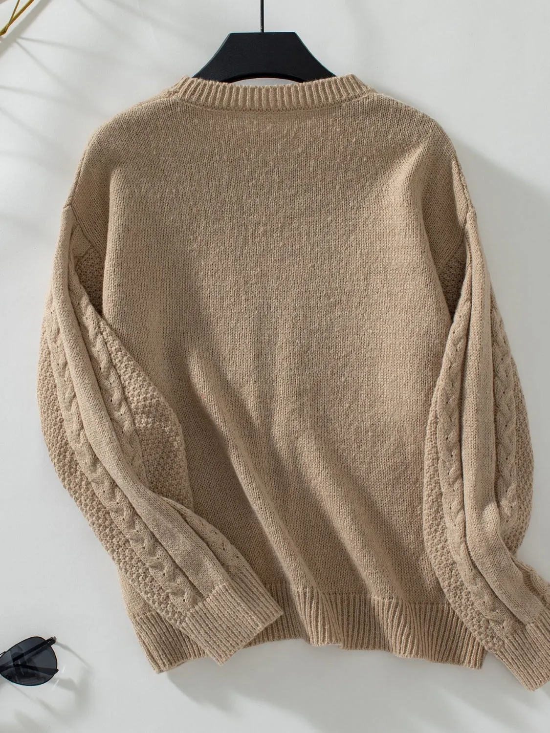 Openwork Cable-Knit Round Neck Long Sleeve Sweater | Sweater Weather