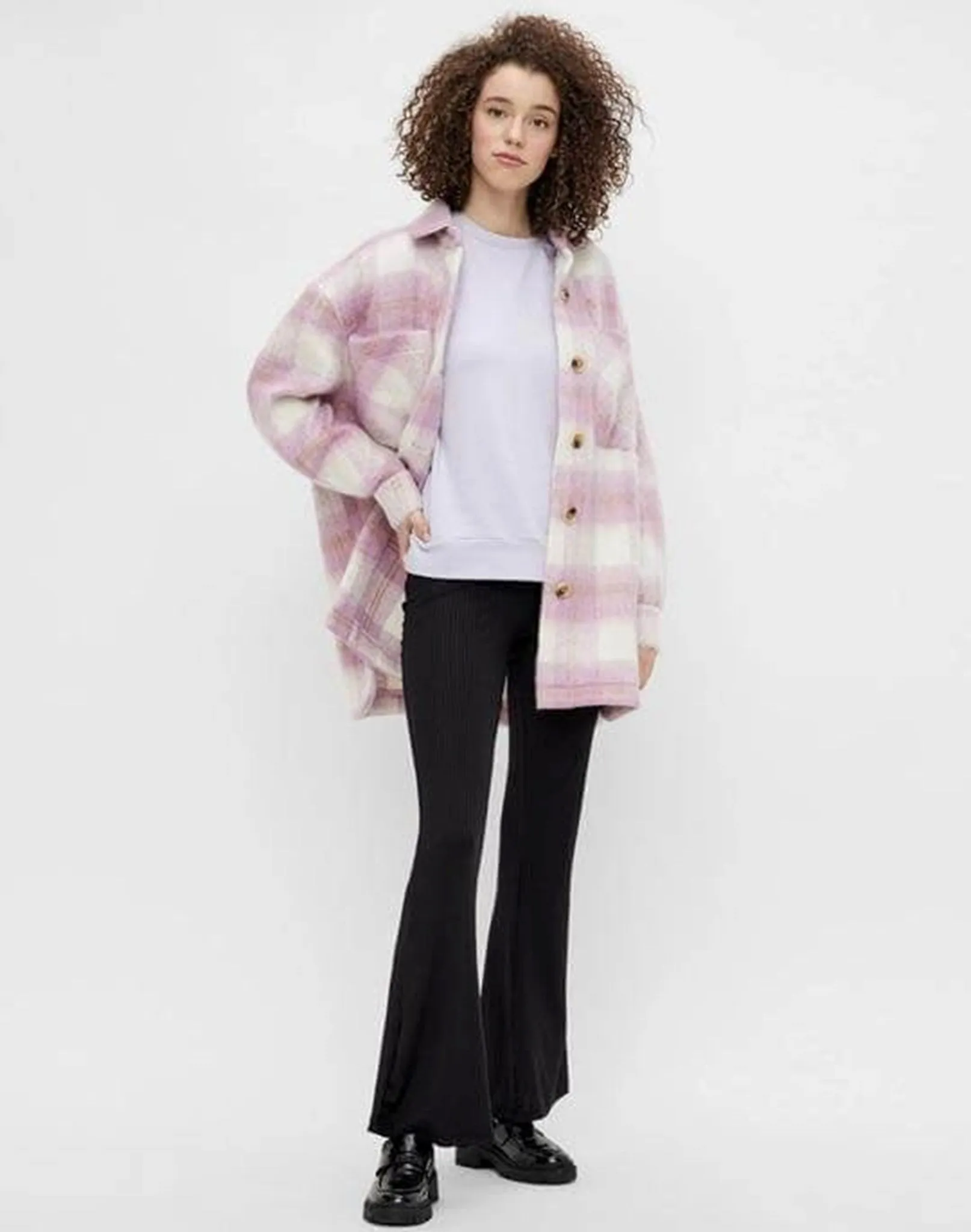 Oversized checked shacket - Pink