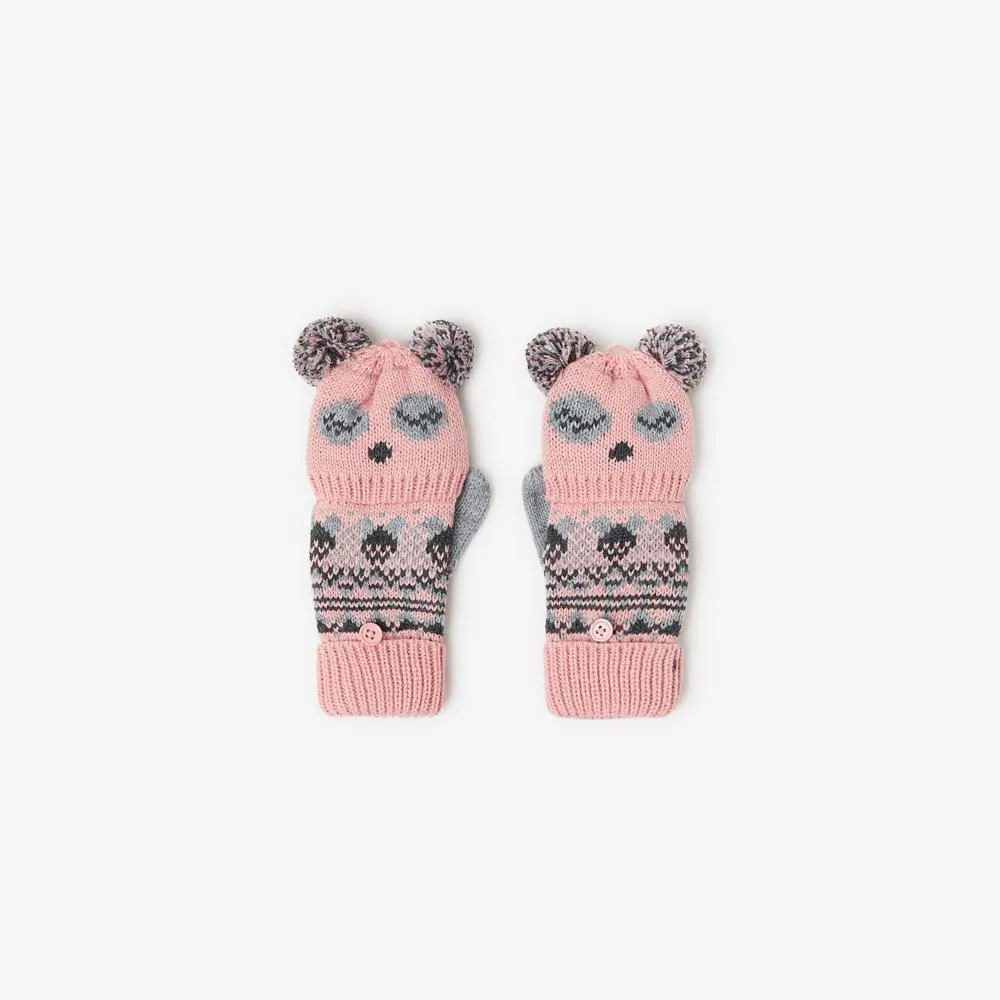 Panda intarsia mittens