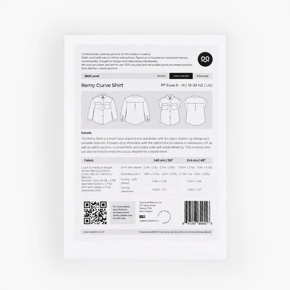 Papercut Patterns - Remy Shirt Curve