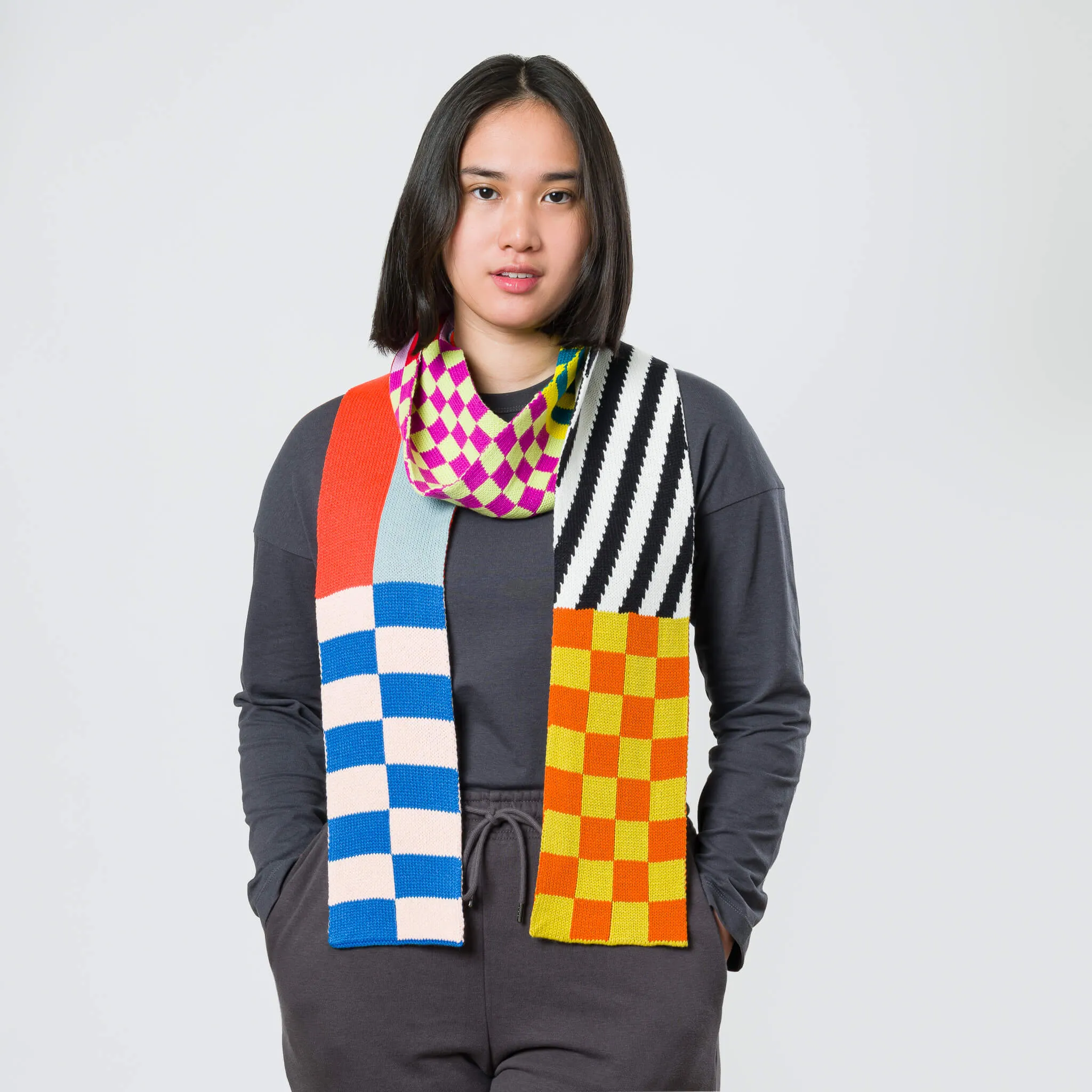 Patterned Skinny Scarf in Rainbow