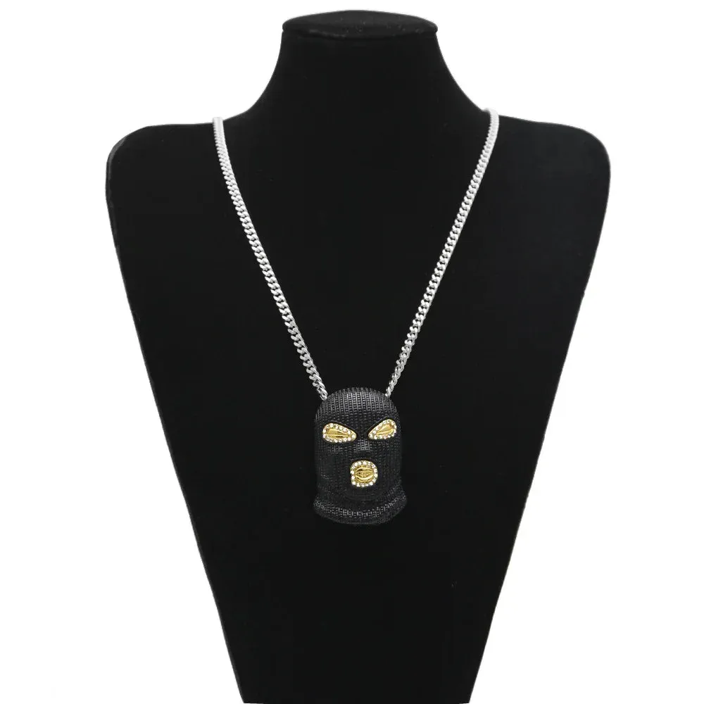 Paved Black Rhinestone Hip-Hop Pendant Necklace with 5Mm Chain for Stylish Streetwear