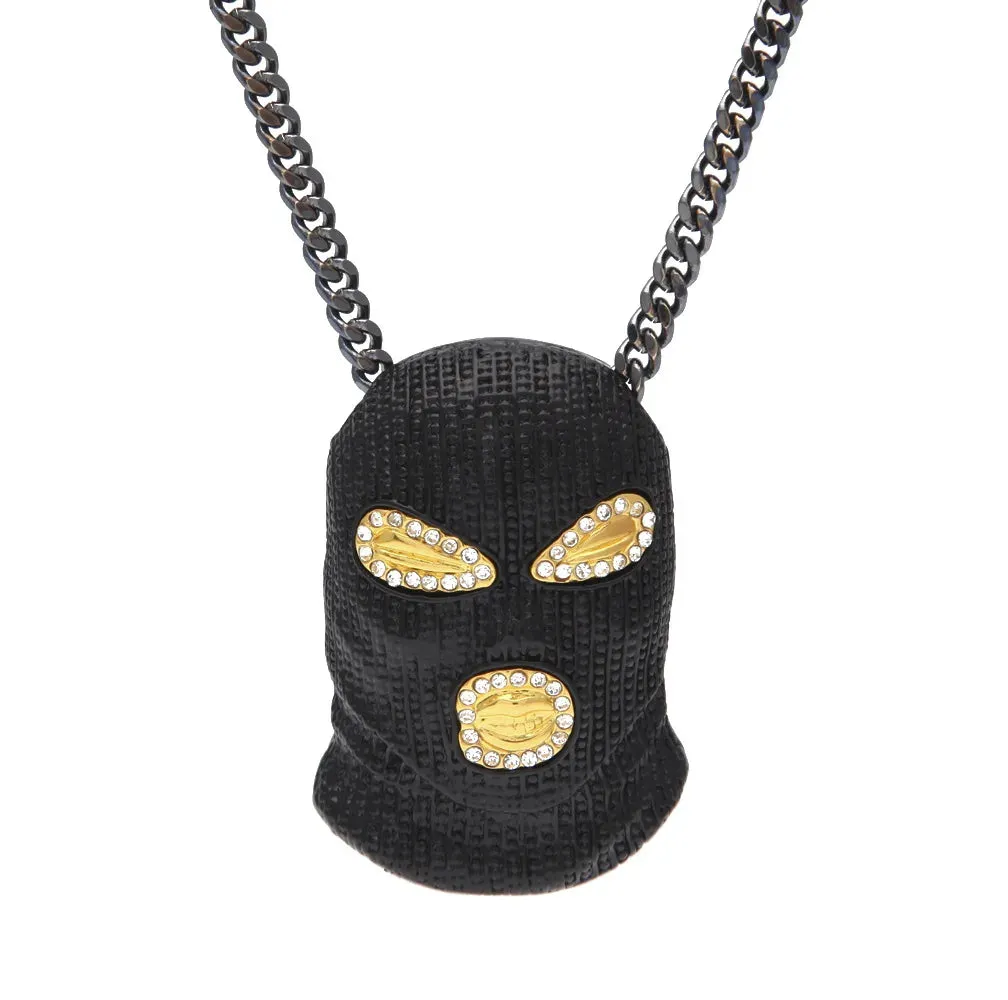 Paved Black Rhinestone Hip-Hop Pendant Necklace with 5Mm Chain for Stylish Streetwear