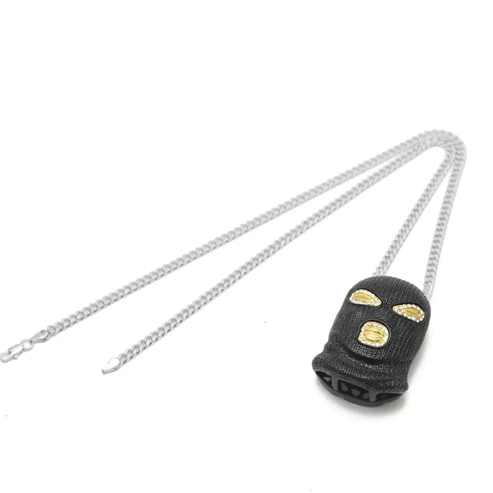 Paved Black Rhinestone Hip-Hop Pendant Necklace with 5Mm Chain for Stylish Streetwear