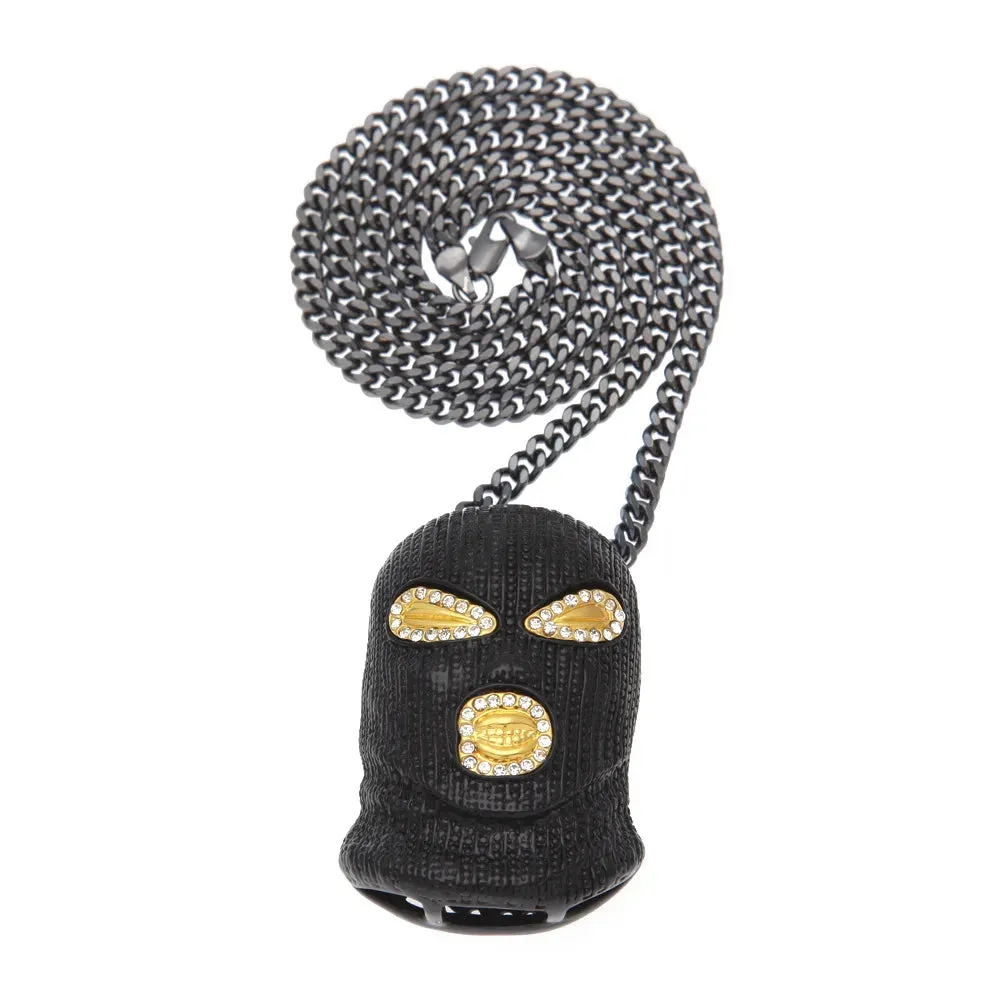 Paved Black Rhinestone Hip-Hop Pendant Necklace with 5Mm Chain for Stylish Streetwear