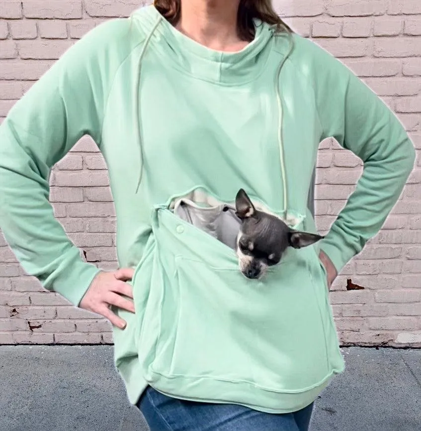 Pet Pocket Hoodie Carrier sweater, with custom pet portrait