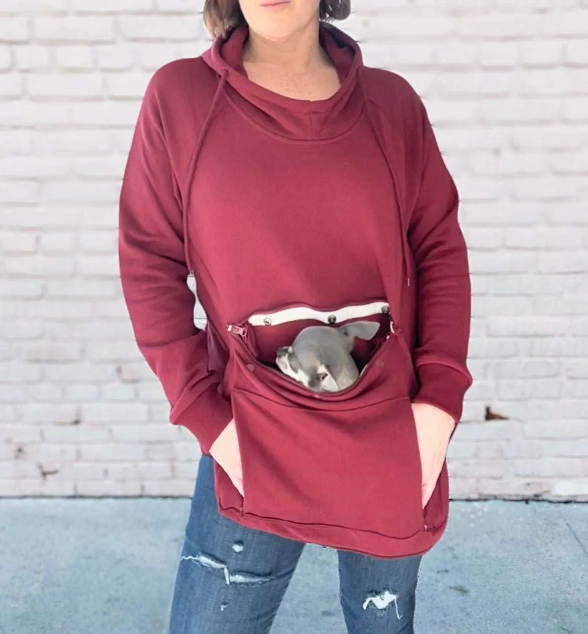 Pet Pocket Hoodie Carrier sweater, with custom pet portrait