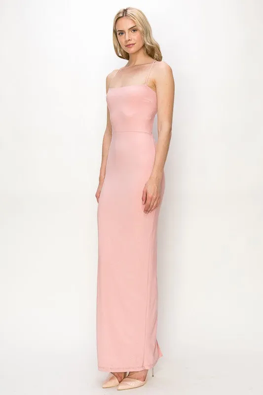 Pink Glitter Crossed Back Maxi Dress