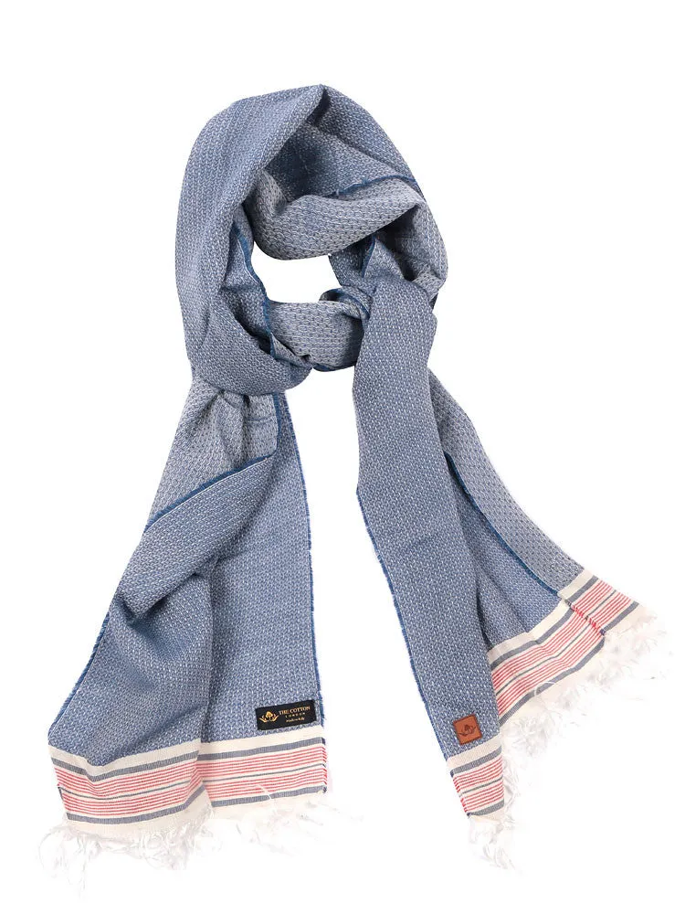 Pinstripe Cotton Blend Scarf – Blue & White