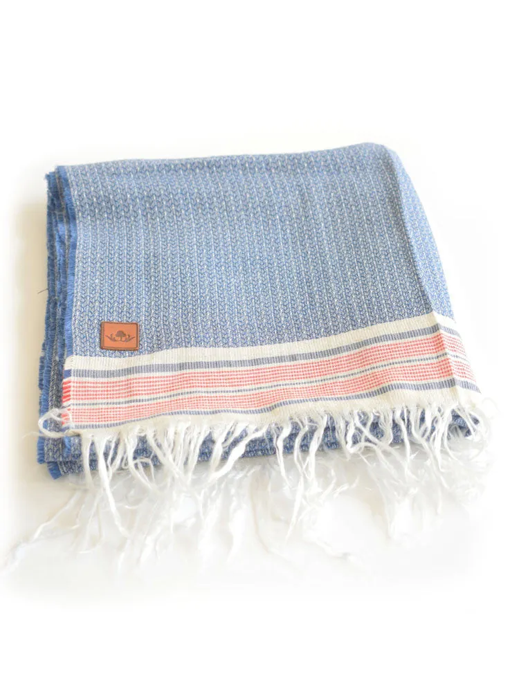 Pinstripe Cotton Blend Scarf – Blue & White