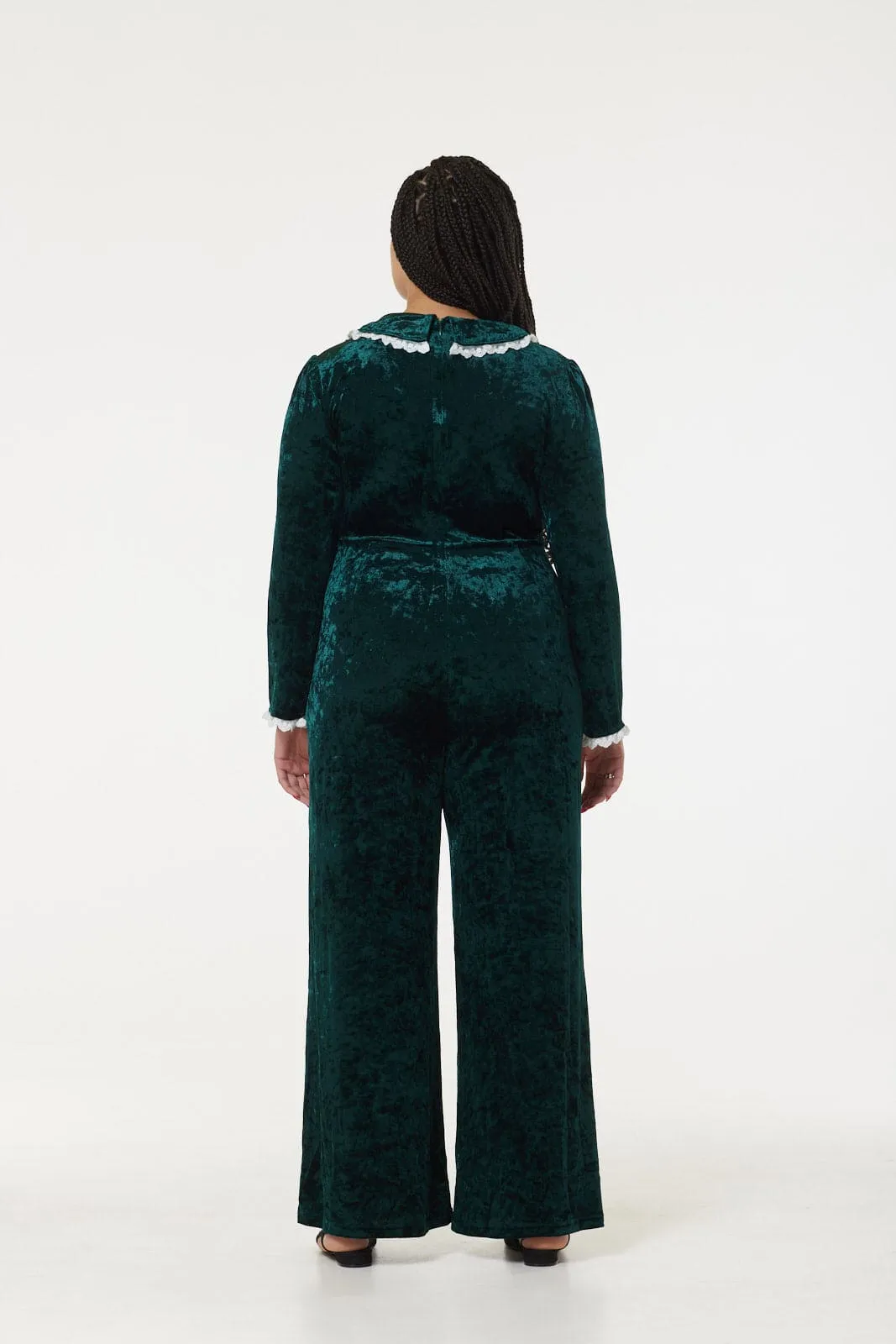 Pixie Festive Wide Leg Velvet Jumpsuit in Green