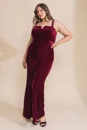 Plus Burgundy Velvet Jumpsuit