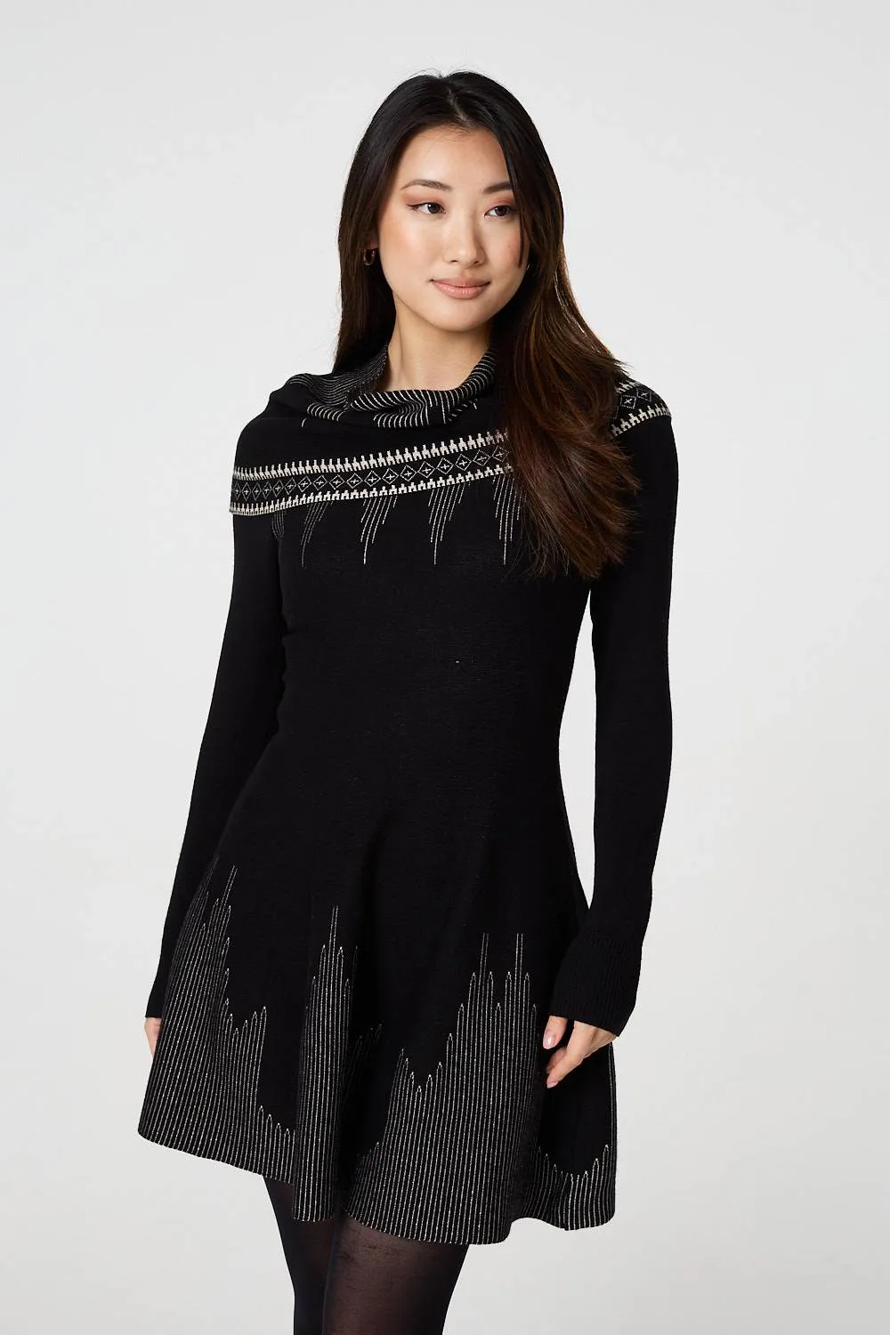 Printed Knit Dress With Removable Rollneck