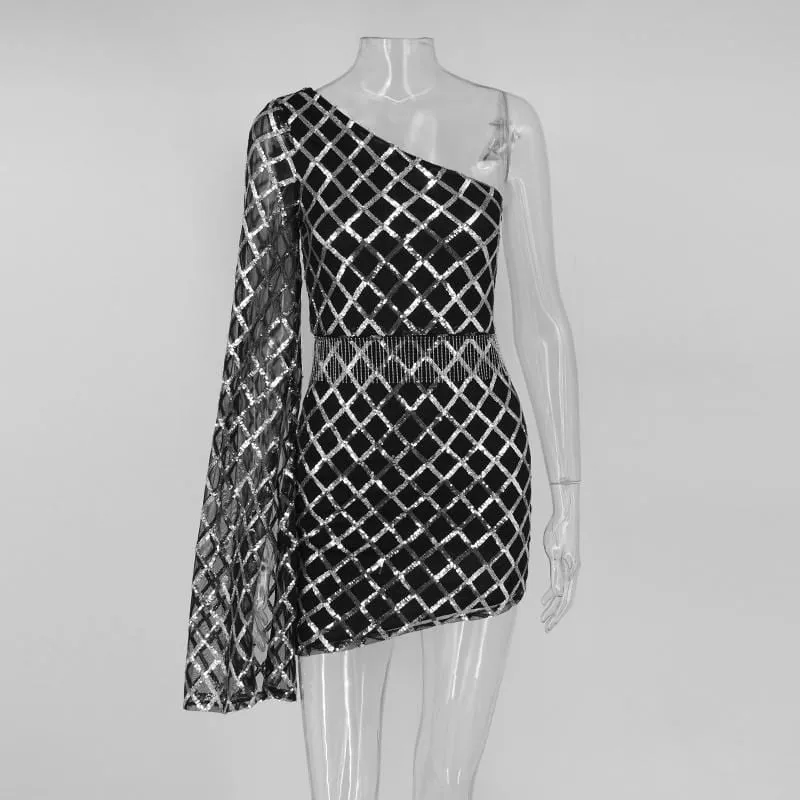 "All in" sequined detail one shoulder bodycon dress