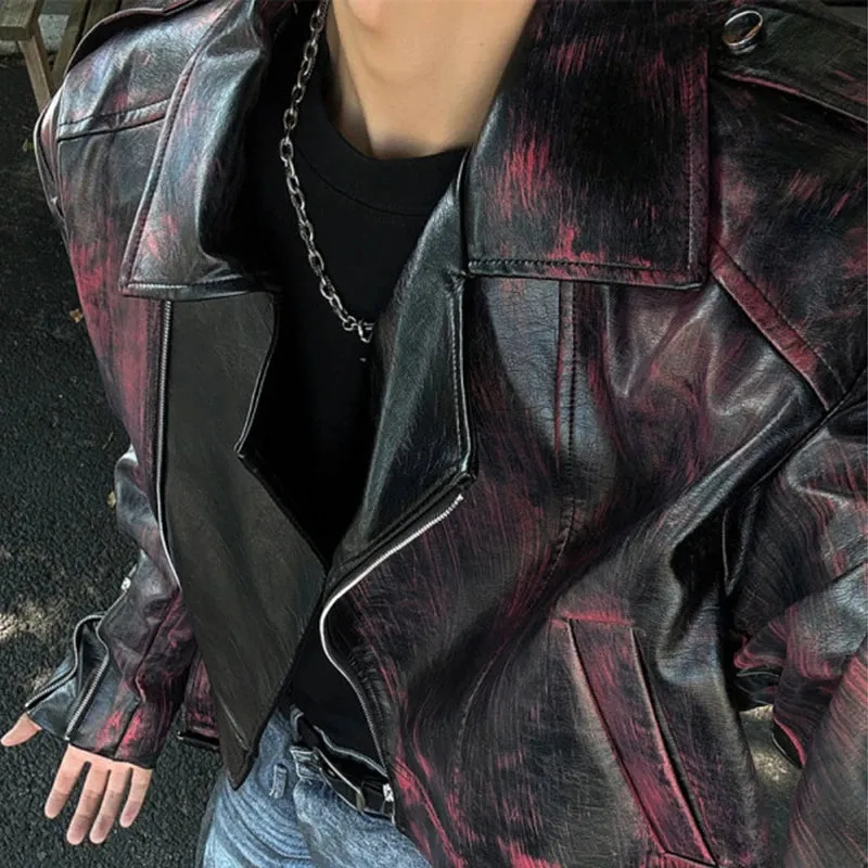 Red Brushed PU Leather Buckle Jacket