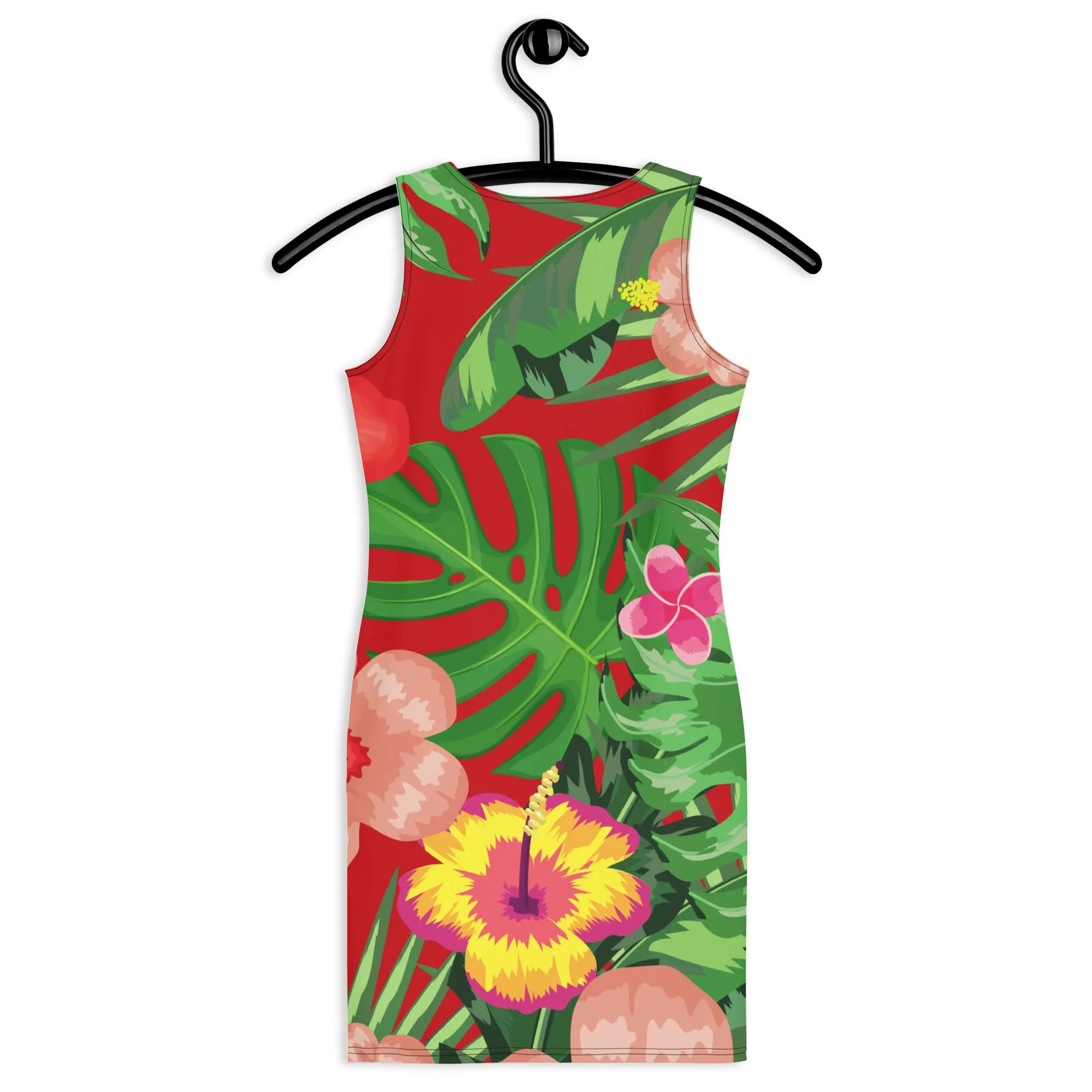 Red Tropical Print Bodycon Dress