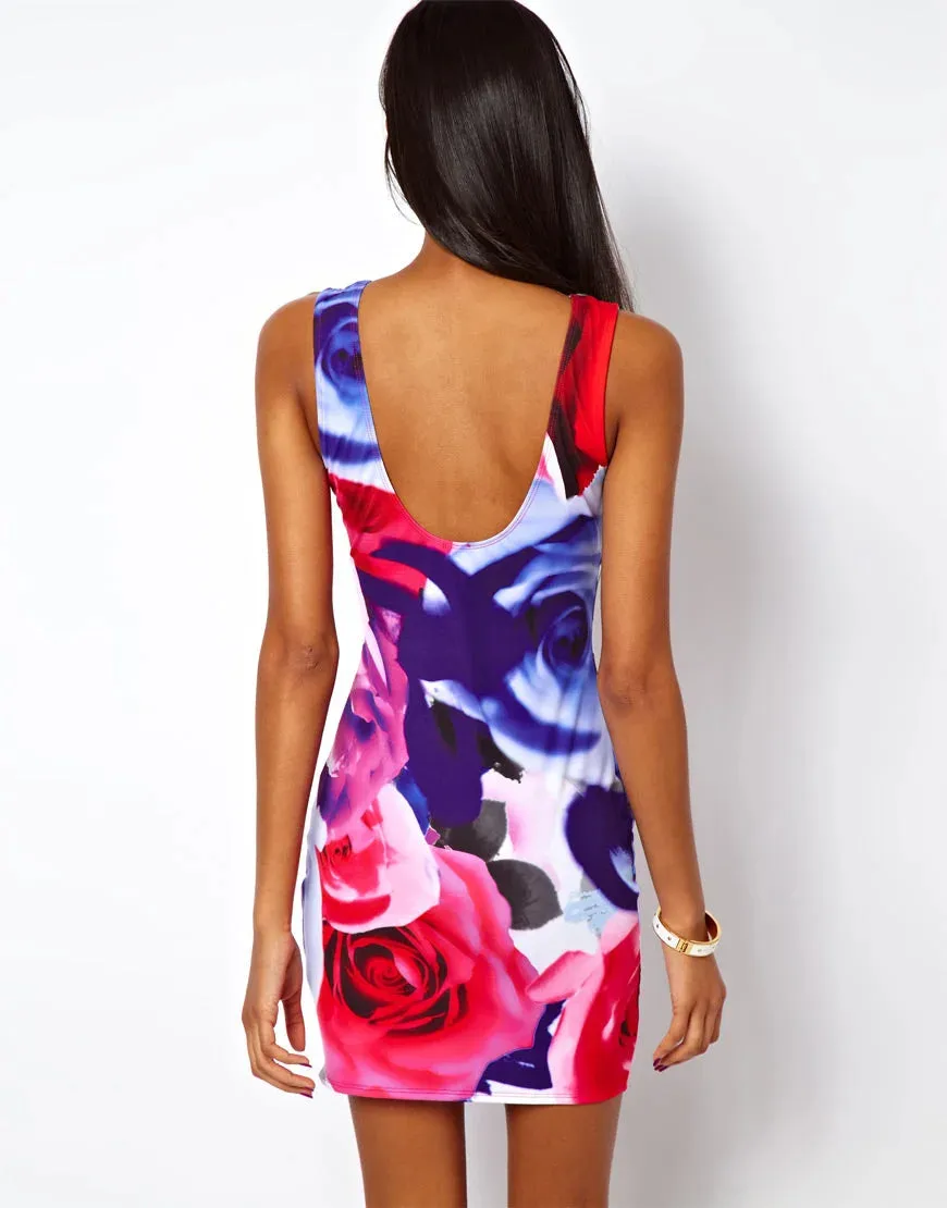 Rose Print Bodycon Dress