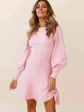 Round Neck Lantern Sleeve Sweater Dress