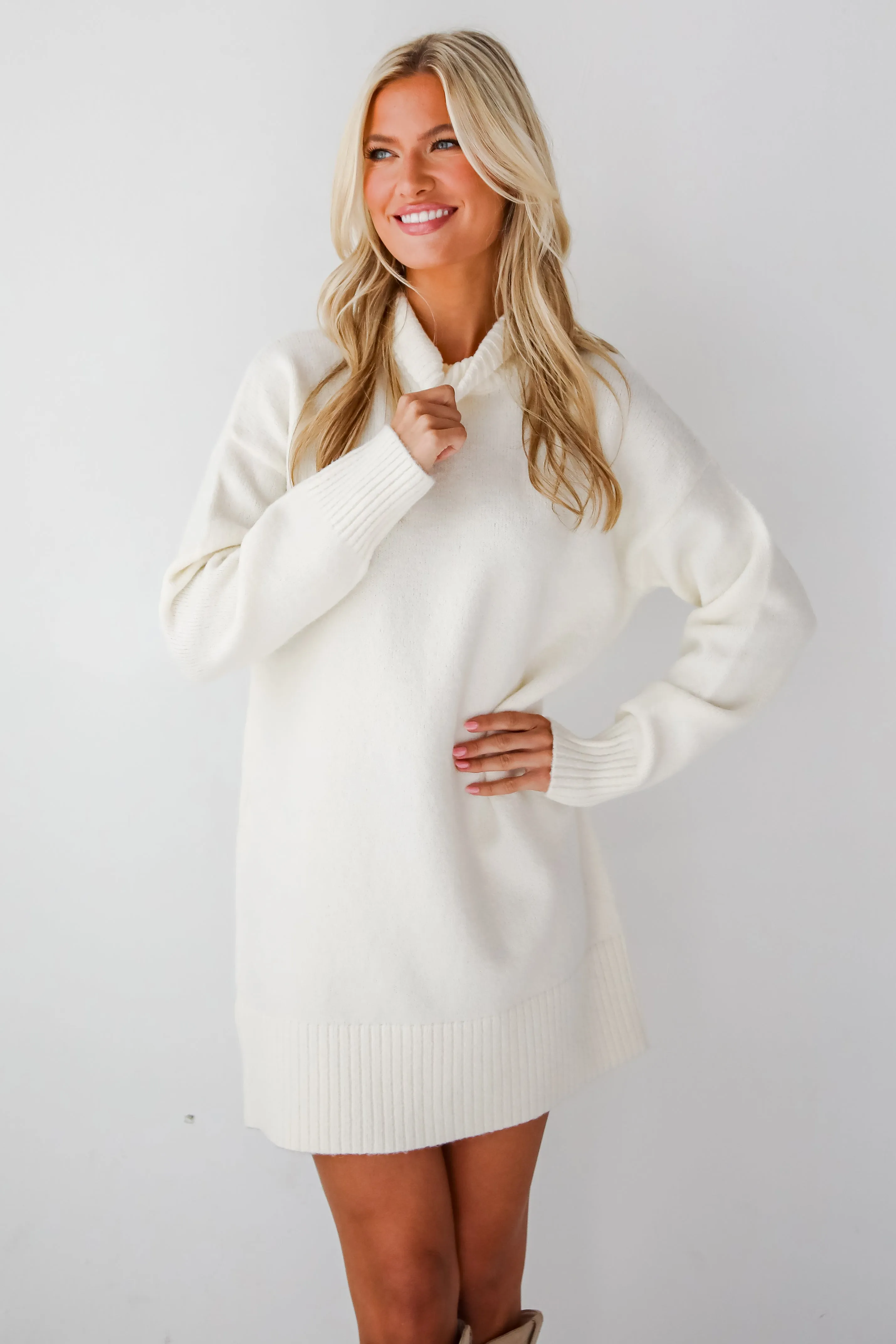 Seasonally Stylish Mock Neck Mini Sweater Dress