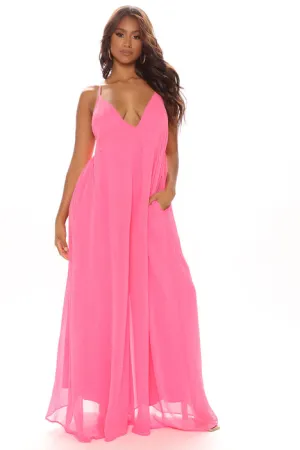 Sexy Pink Wide Leg Backless Jumpsuit