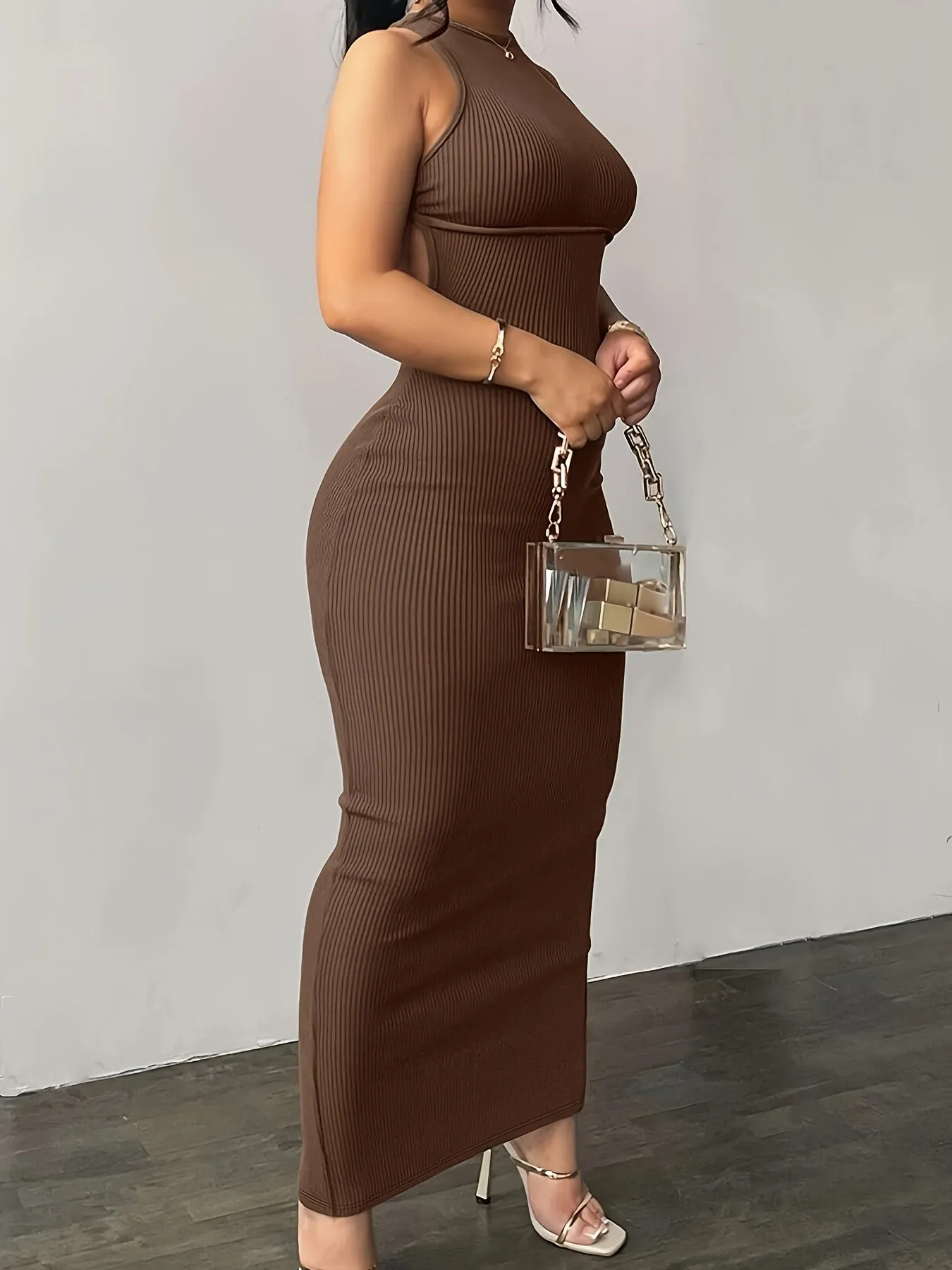 Sexy Ribbed Form-Fitting Silhouette Long Bodycon Dress