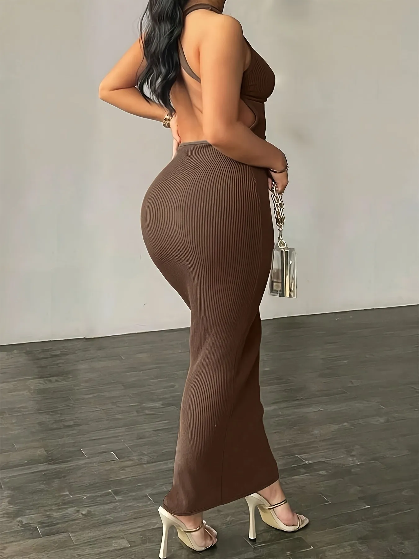 Sexy Ribbed Form-Fitting Silhouette Long Bodycon Dress