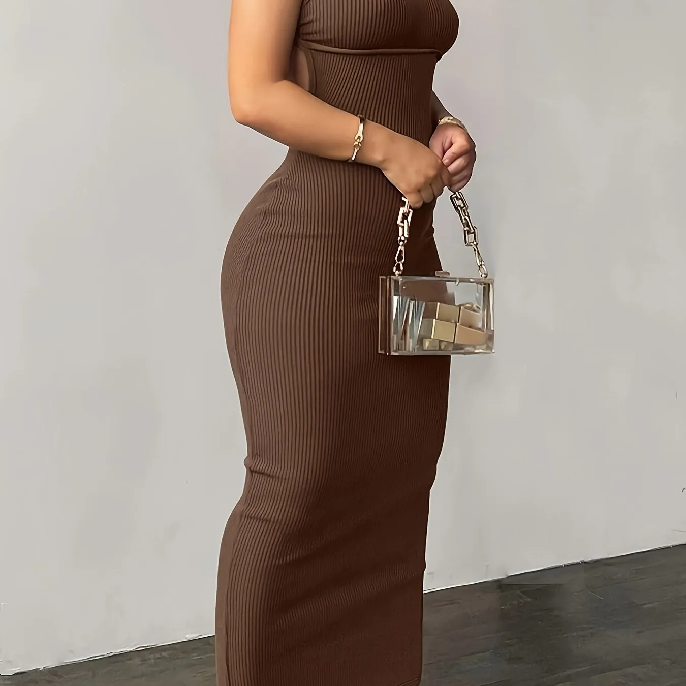 Sexy Ribbed Form-Fitting Silhouette Long Bodycon Dress