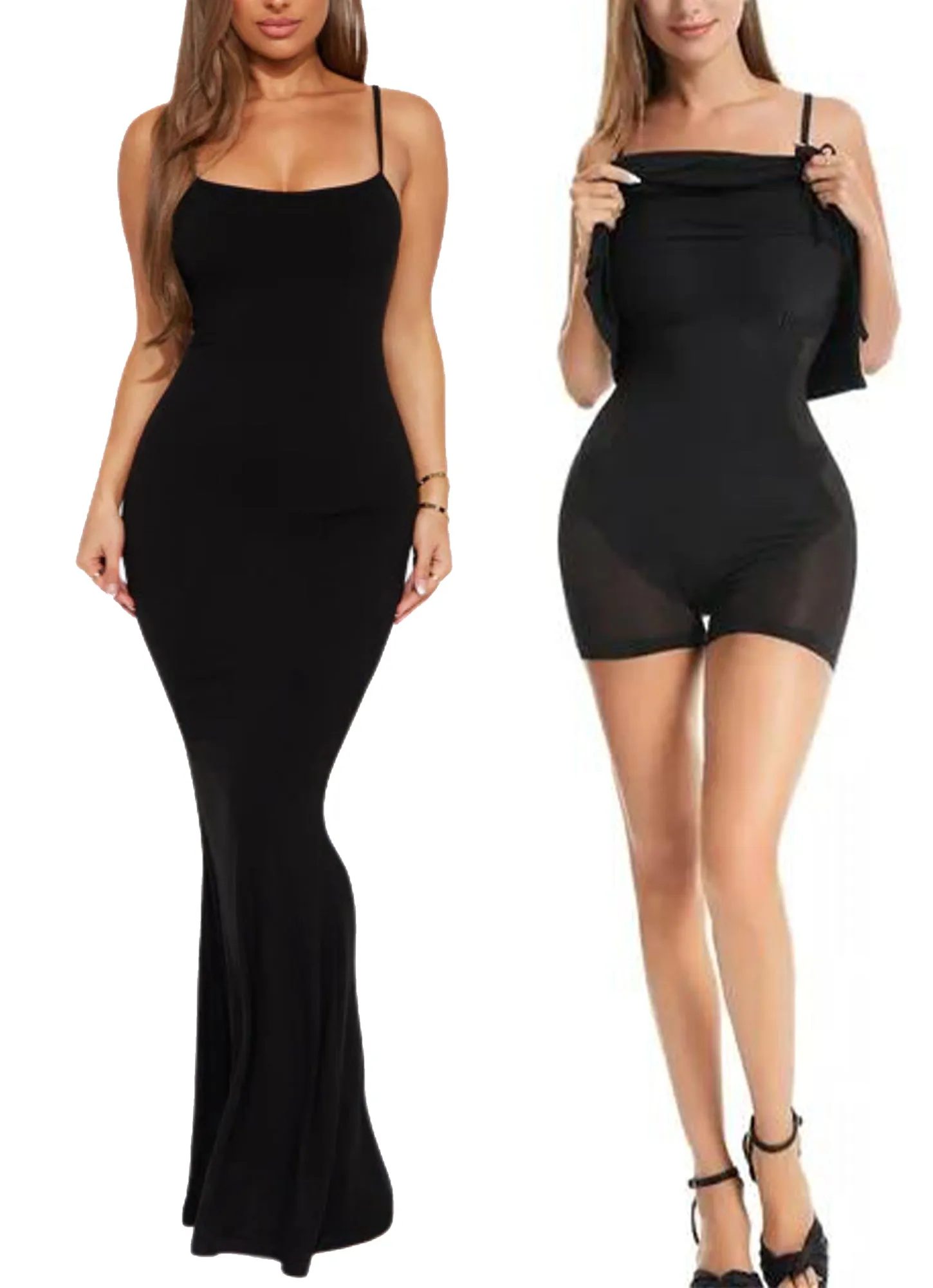 Shapewear Dress l Bodycon Maxi Dress with Built in Body Shaper with Adjustable Straps