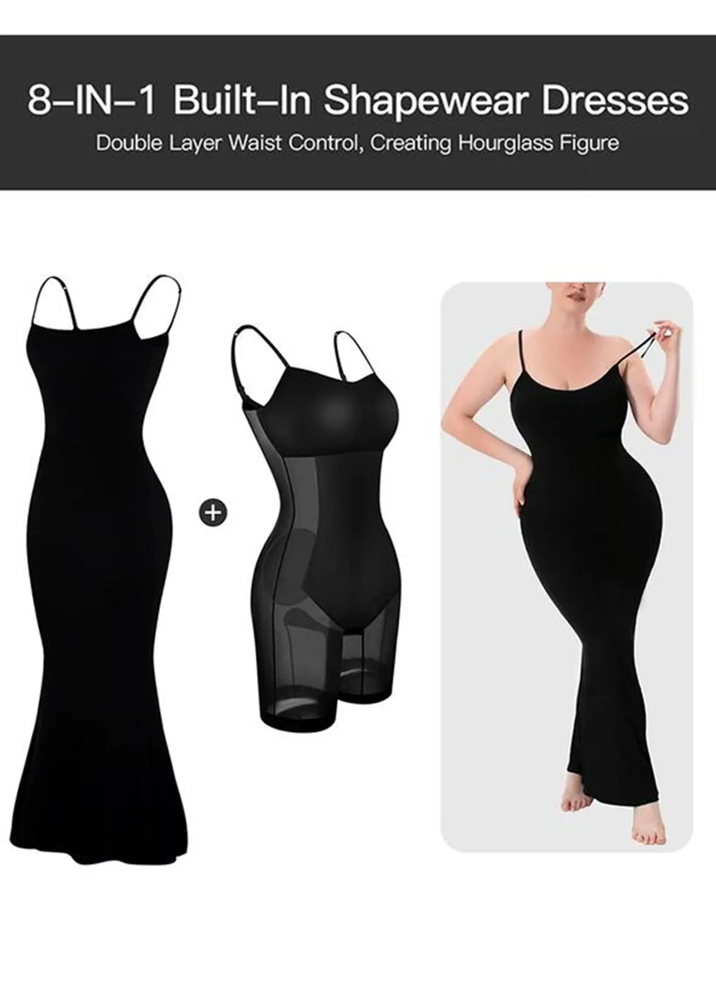 Shapewear Dress l Bodycon Maxi Dress with Built in Body Shaper with Adjustable Straps