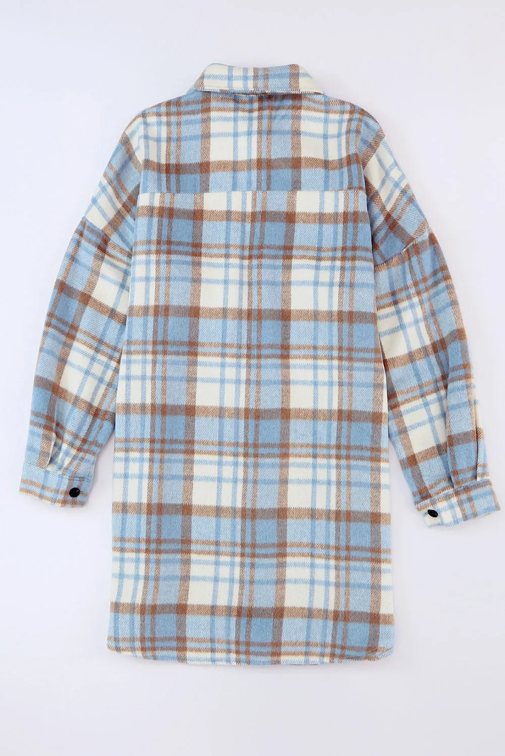 Sky Blue Plaid Flap Pocket Long Sleeve Shacket