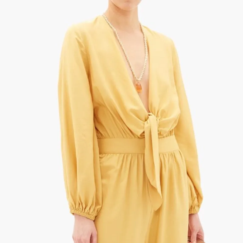 Solid Jumpsuit With Knot in Yellow