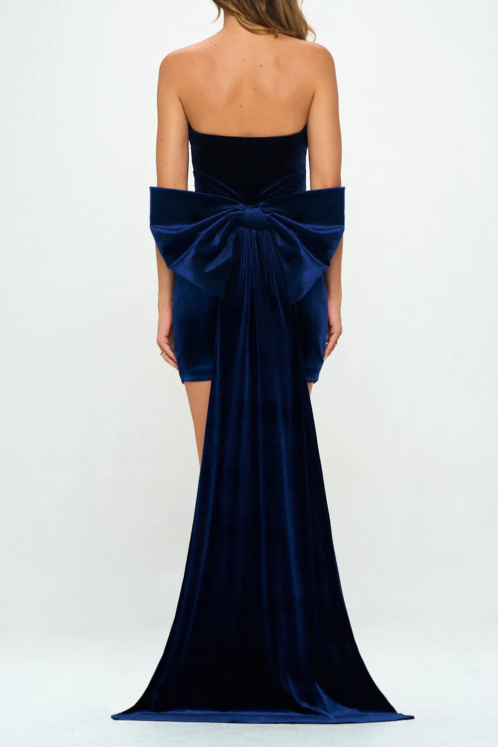 Sophie Velvet Bow Train Bodycon Dress: Navy