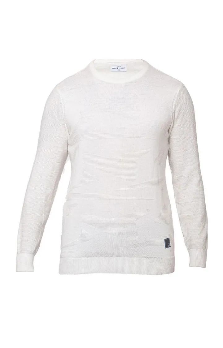 Spykar Men White Cotton Round Neck Full Sleeve Sweater