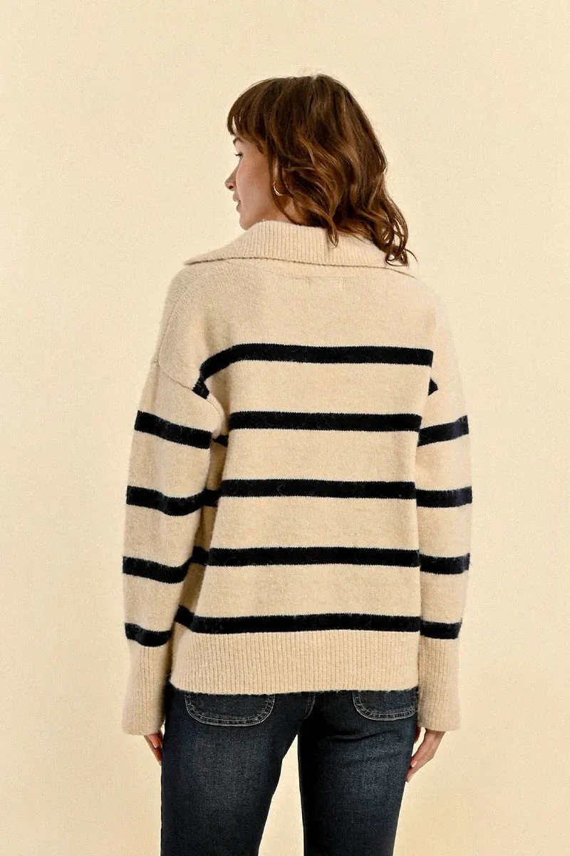 Striped Polo Collar Sweater