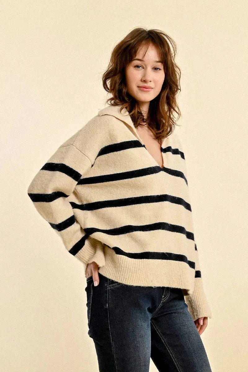 Striped Polo Collar Sweater