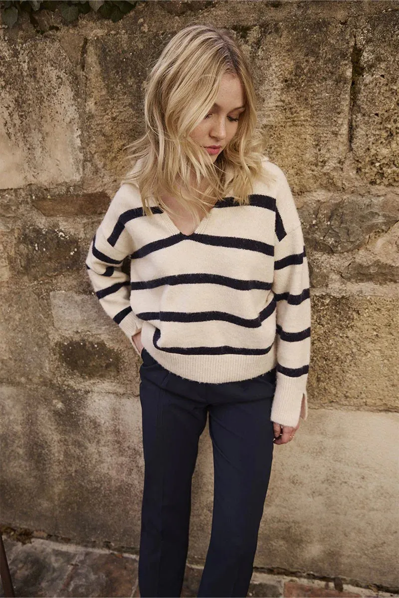 Striped Polo Collar Sweater