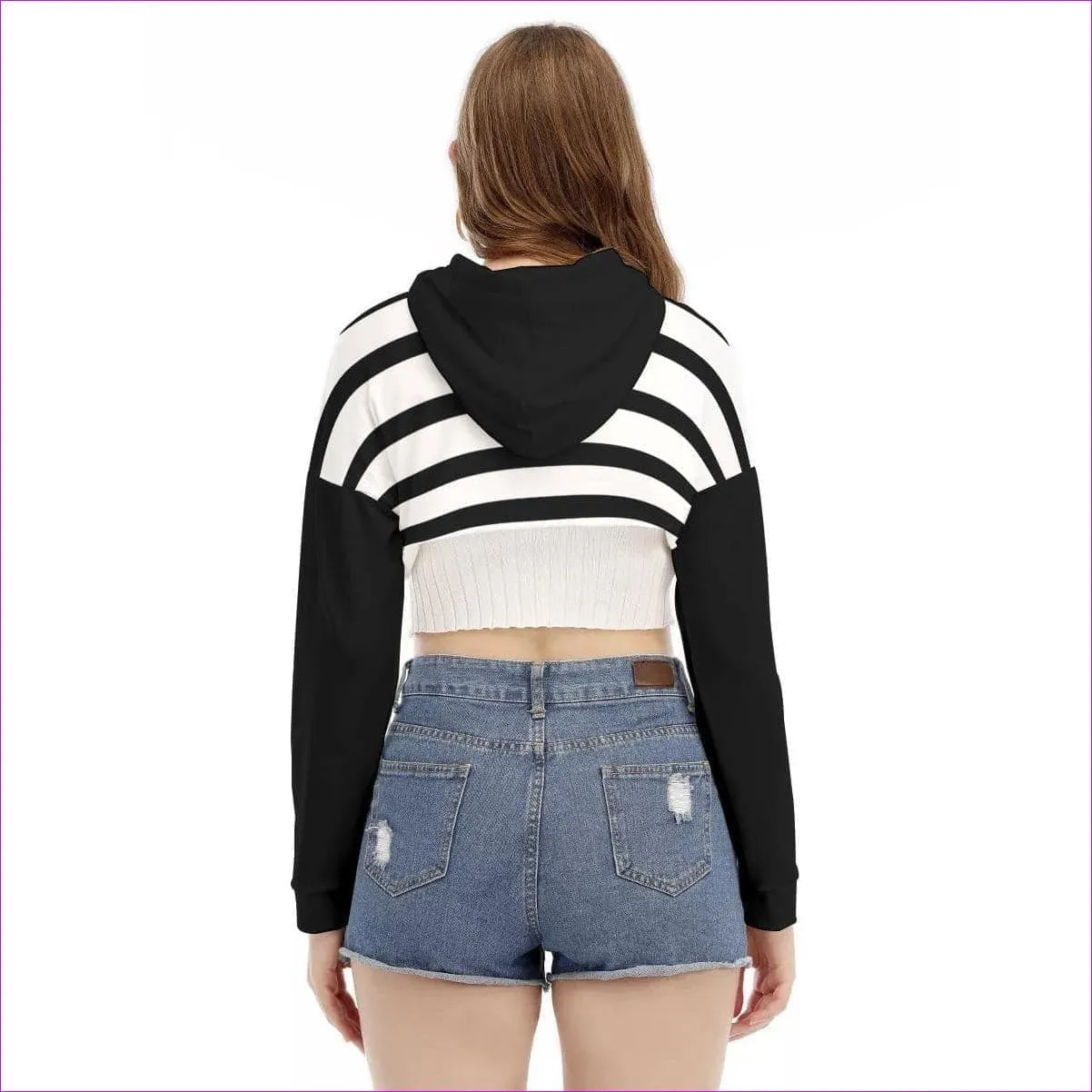 Striped Women's Smock Short Hoodie With Long Sleeve