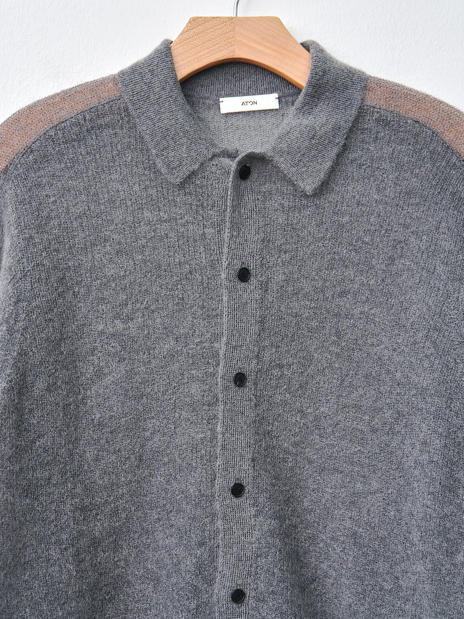 Super Kid Mohair Polo Cardigan - Charcoal