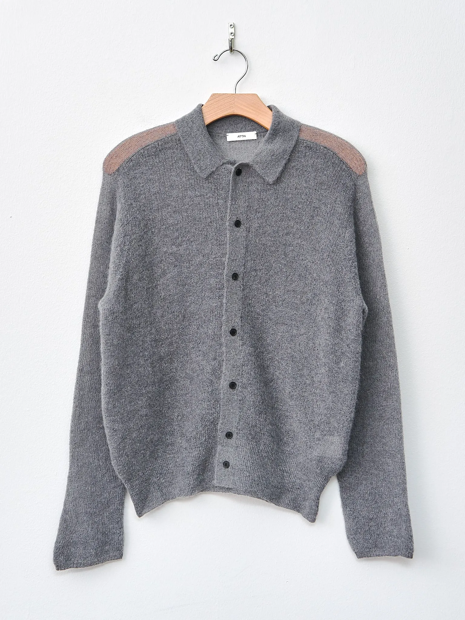 Super Kid Mohair Polo Cardigan - Charcoal