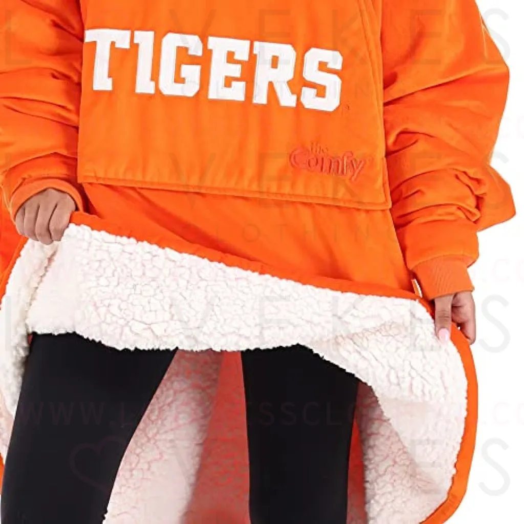 THE COMFY Original Quarter-Zip | Clemson University Logo & Insignia | Oversized Microfiber & Sherpa Wearable Blanket with Zipper, Seen On Shark Tank, One Size Fits All