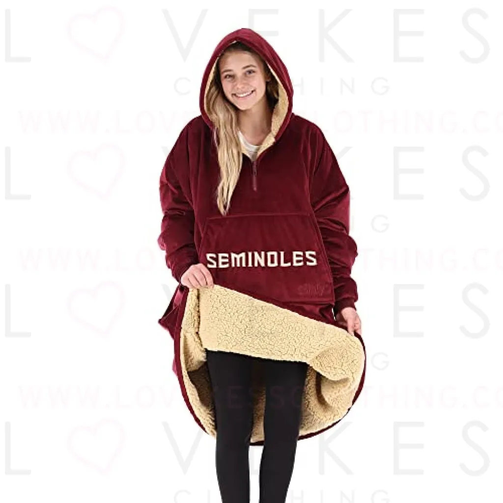 THE COMFY Original Quarter-Zip | Florida State University Logo & Insignia | Oversized Microfiber & Sherpa Wearable Blanket with Zipper, Seen On Shark Tank, One Size Fits All