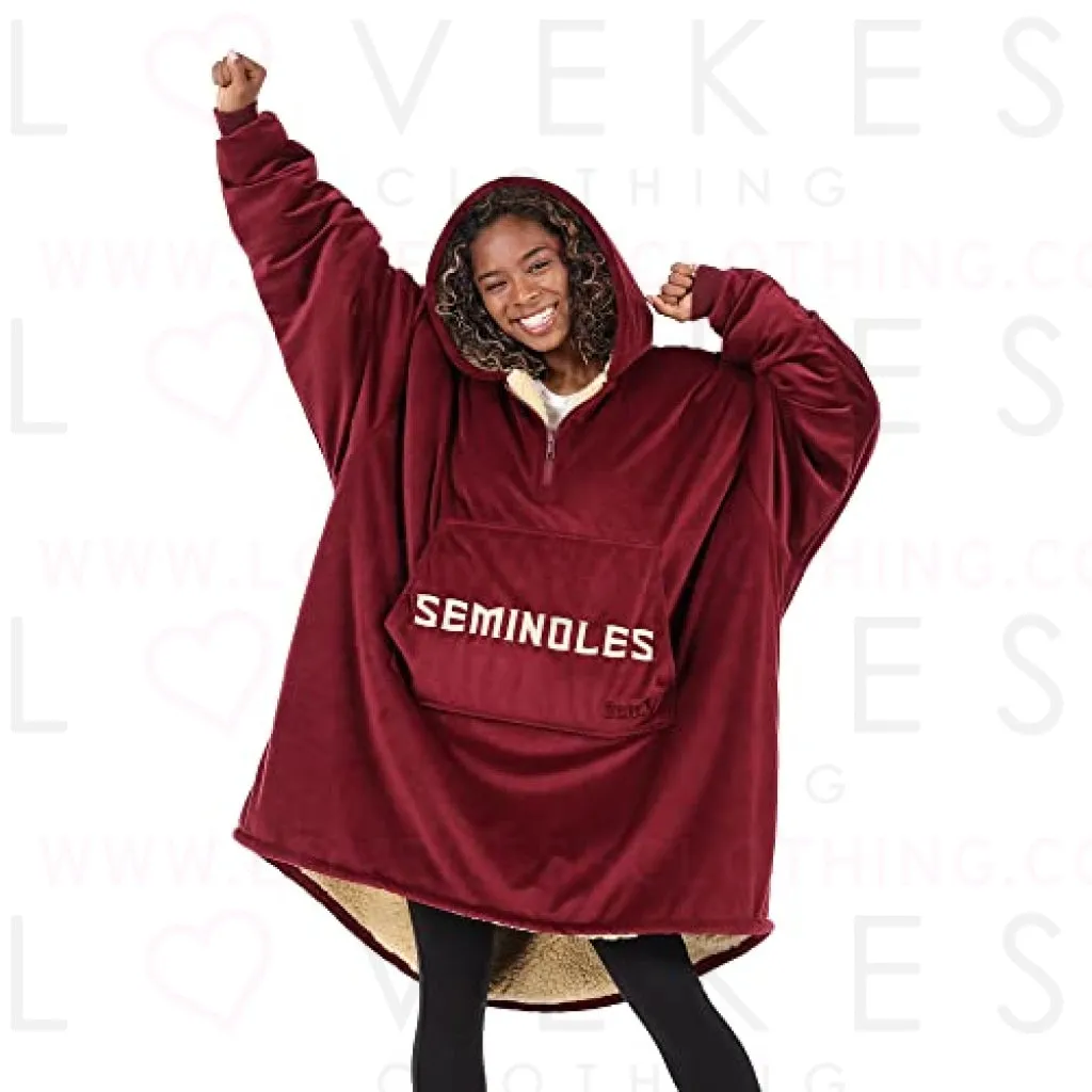 THE COMFY Original Quarter-Zip | Florida State University Logo & Insignia | Oversized Microfiber & Sherpa Wearable Blanket with Zipper, Seen On Shark Tank, One Size Fits All