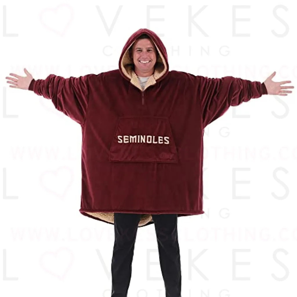 THE COMFY Original Quarter-Zip | Florida State University Logo & Insignia | Oversized Microfiber & Sherpa Wearable Blanket with Zipper, Seen On Shark Tank, One Size Fits All