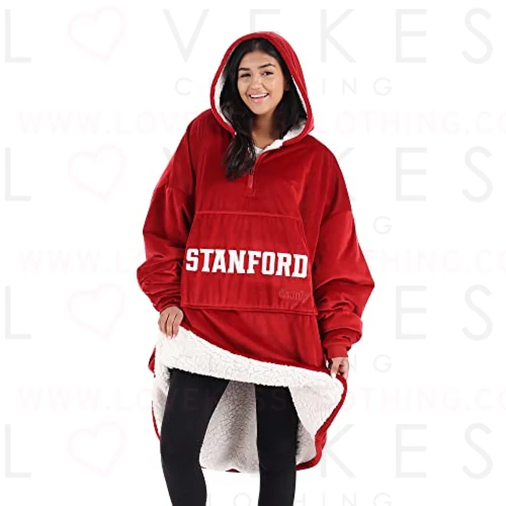 THE COMFY Original Quarter-Zip | Stanford University Logo & Insignia | Oversized Microfiber & Sherpa Wearable Blanket with Zipper, Seen On Shark Tank, One Size Fits All