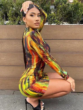 Tie Dye Long Sleeve Bodycon Dress