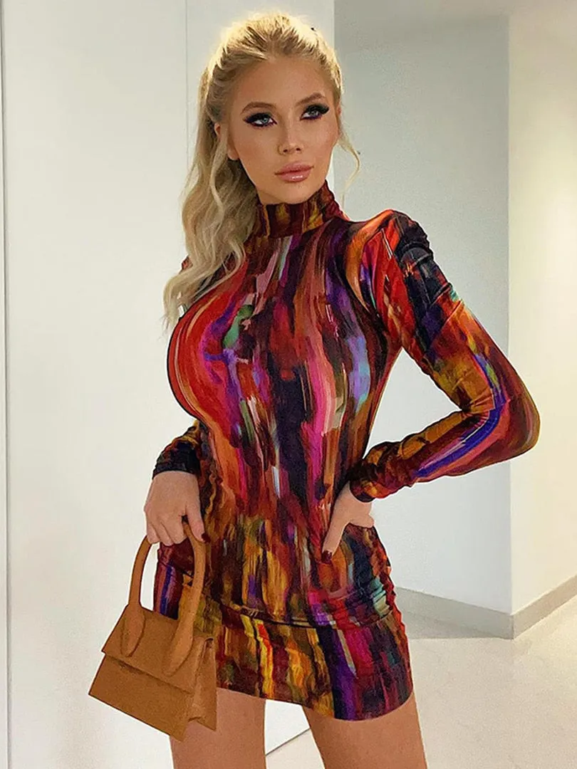 Tie Dye Long Sleeve Bodycon Dress