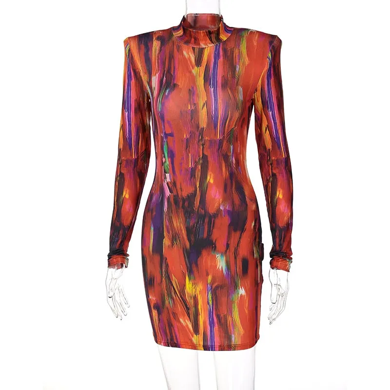 Tie Dye Long Sleeve Bodycon Dress