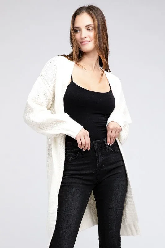 Twist Knitted Open Front Cardigan With Pockets - online exclusive