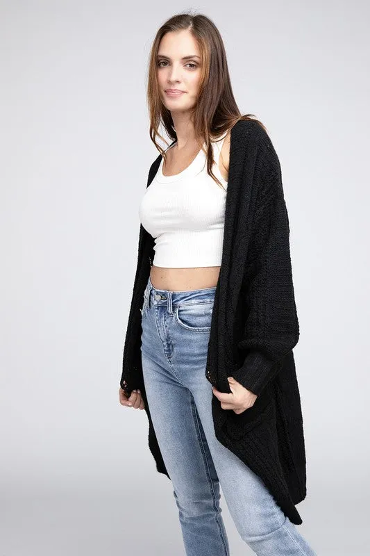 Twist Knitted Open Front Cardigan With Pockets - online exclusive