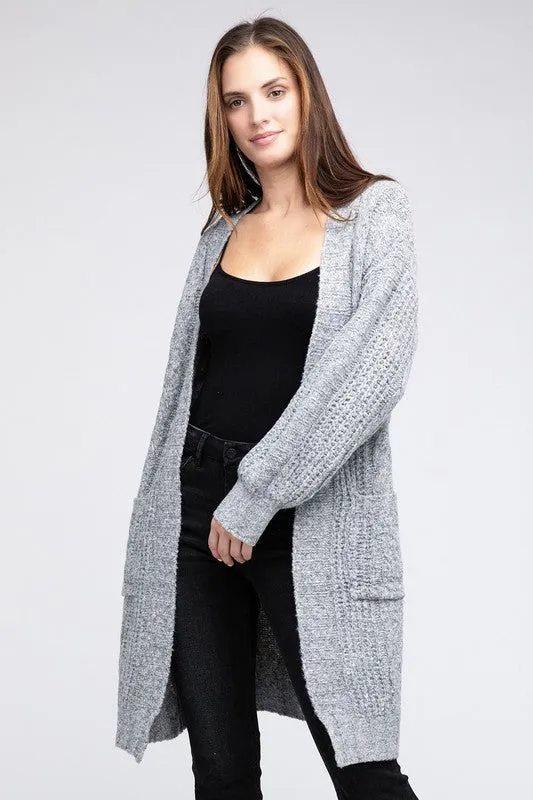 Twist Knitted Open Front Cardigan With Pockets - online exclusive